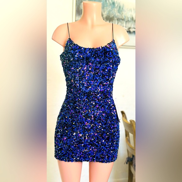 Sequin Strapless Dress in Blue and Purple 7/8 but it fits a size S/M